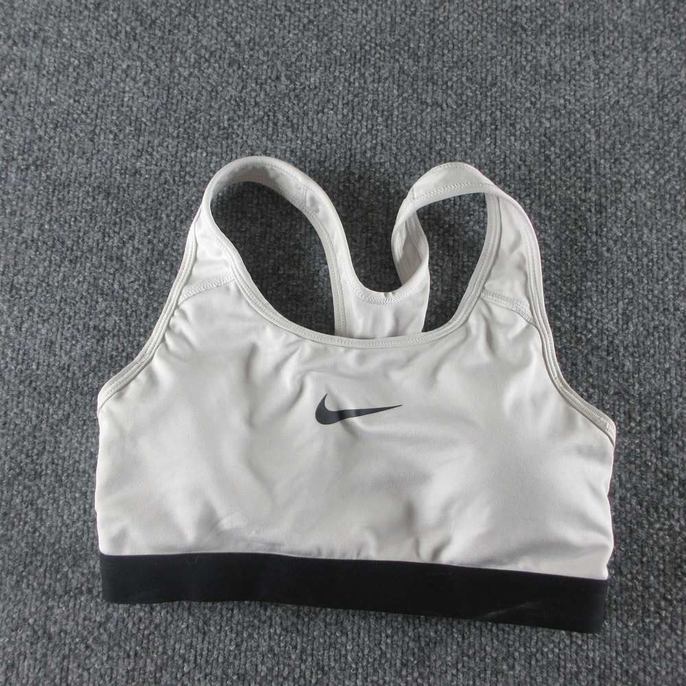 Nike Sports Bra Womens S White Dri-FIT Racerback Compression Logo Athletic